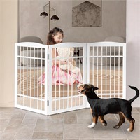 Foldable Freestanding Dog Gate Wood White