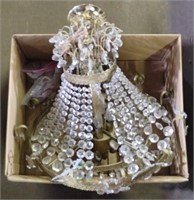 (E) Vtg Pearl Crystal and Bronze Chandelier