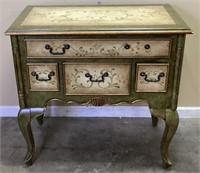VTG. HAND PAINTED DECORATIVE GREEN 4 DRAWER CHEST