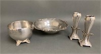 Group of Silver Plate Dishes and Candle Holders