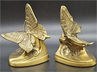 Vintage Solid Brass Butterfly Bookends
