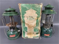 2 vintage Coleman lanterns, 1 box (1 missing