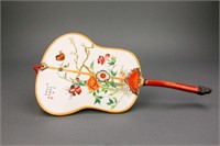 Chinese Famille Rose Porcelain Fan w/ Qianlong Mk