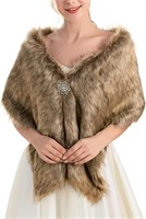$18  Edary Women Long Fur Shawl Wrap White Faux Fu