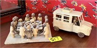 Hand Carved Wooden Figurines & Car Lot - CK