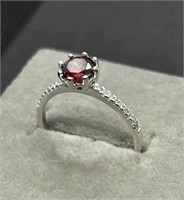 1ct Red Zirconia .925 Sterling Silver Ring NIB