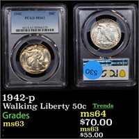 1942-p Walking Liberty 50c Graded ms63