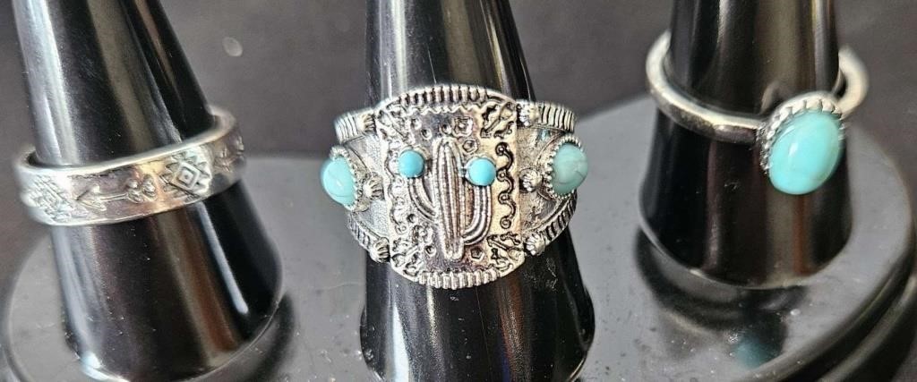 3 rings with turquoise look stones