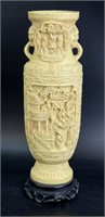 Asian Inspired Carved Urn Vase on Base