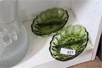 GREEN PRESSED GLASS DIVIDED BOWLS