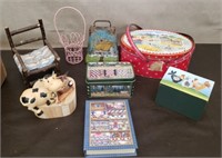 Vintage Tins, Painted Cow Bell, Recipe Boxes &