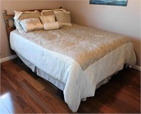 Queen Bed, Wooden Headboard, Bedding