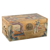 Two Chinese painted leather dowry boxes