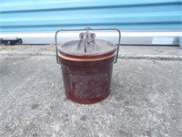 brown crock w/ lid and wire handle