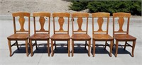 Antique Set of 6 Lyre Shape T Back Dining Chairs