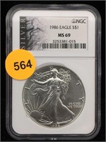 MS69 NGC 1986 Silver American Eagle