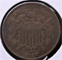 1867 TWO CENT PIECE  VF