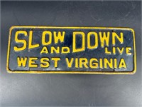BLUE GOLD SLOW DOWN AND LIVE LICENSE PLATE WV