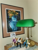 Lamp, picture 16" x 21" & cute geezer figurines