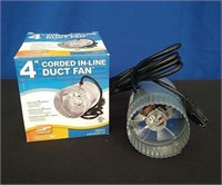 New 4" Corded Inline Duct Fan