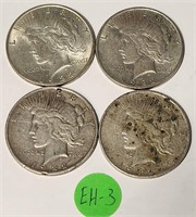 S - LOT OF 4 PEACE SILVER DOLLARS (EH3)