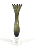 Green and Claer Blown Glass Bud Vase w/ Twist. 8"H