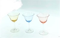 3 pc Art Deco primordial glass wine glasses