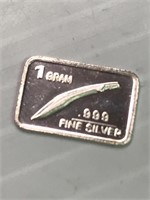 1 Gram .999 Fine Silver Bar "knife"