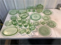Lot of Vintage Green Depression Glass