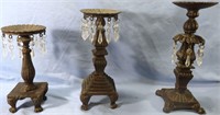 3 ANTIQUE CAST IRON CHANDELIER TYPE CANDLE HOLDERS