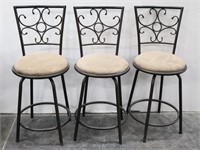 Set of 3 Metal Bar Stools w/ Faux Suede Seats