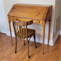 Antique Secretary Desk & Wooden Chair -33"L 19"W