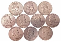 (10) 1951 Benjamin Franklin Silver Half Dollars