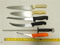 Lot of 6- Kitchen Knives and Honing Rod