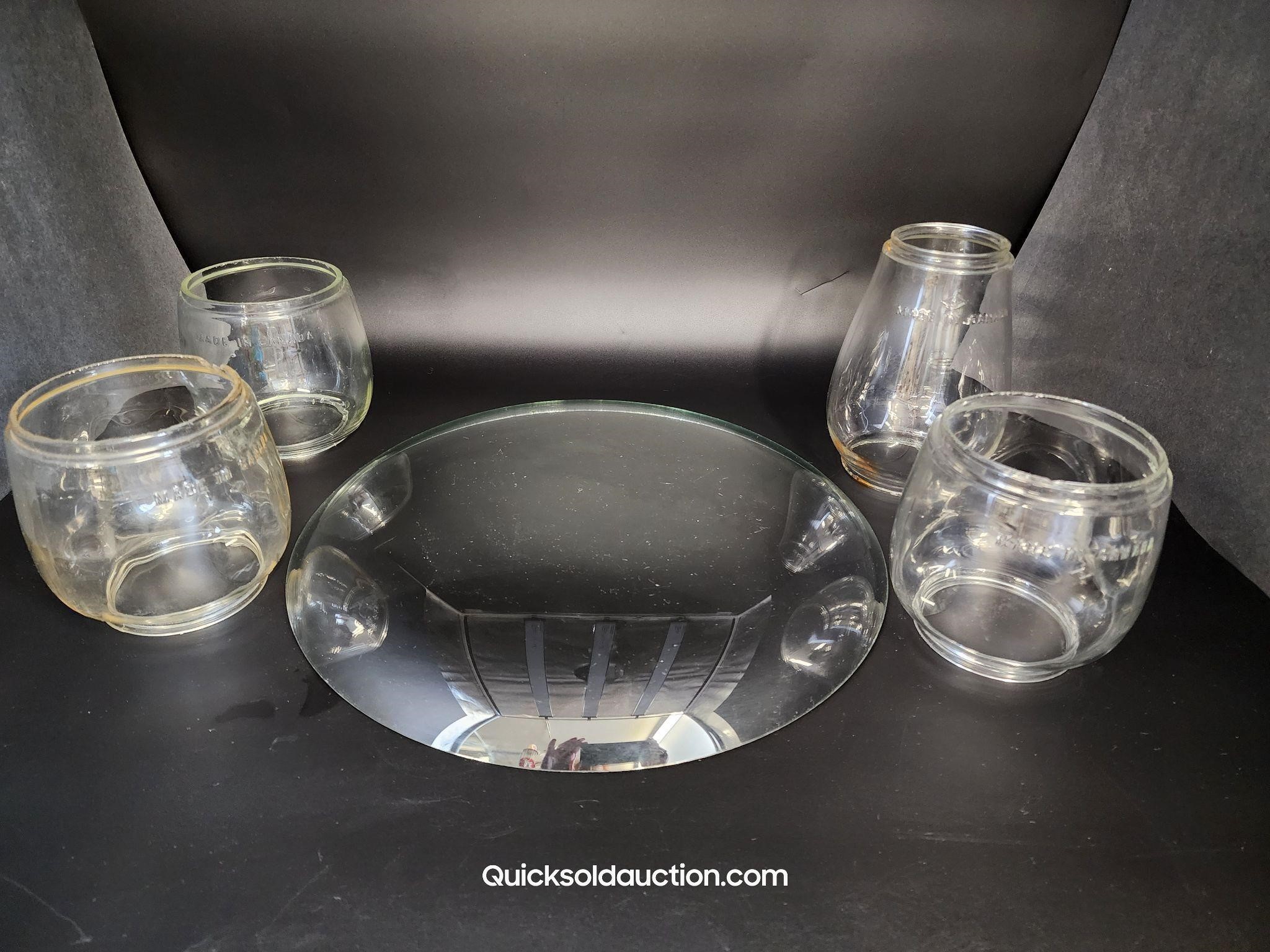 4 Lantern Globes Canadian & 1 Piece Of Convex Glas