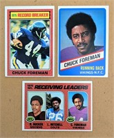 3 1976 Chuck Foreman Cards Topps & Wonderbread