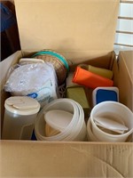 Box of Tupperware, plastic Plates