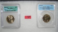 Pair of graded uncirculated Golden Dollar Preseden