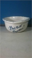 Pottery blue and white popcorn bowl