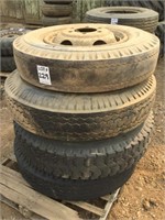 Pallet of (4) Assorted Size Truck Tires & Rims
