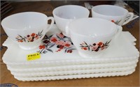 Fire King trays and cups snack set floral motif