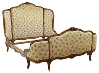 FRENCH LOUIS XV STYLE UPHOLSTERED WALNUT BED