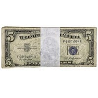 LOT OF (100) 1953 $5 SILVER CERTIFICATES VG-VF