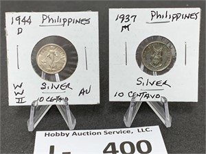 (2) Silver 1930s-40s Philippines Coins