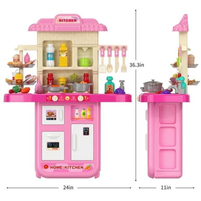 B  Pink Play Kitchen Girls Toy - Pretend Food Set