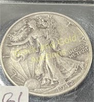 1942-S Silver Walking Half Dollar EF