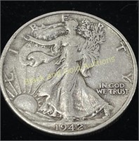 1942-S Silver Walking Half Dollar EF