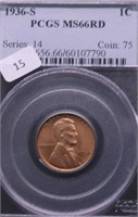 1936 S PCGS MS66 RED LINCOLN CENT
