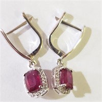 $200 Silver Rhodium Plated Ruby(2.5ct) Earrings