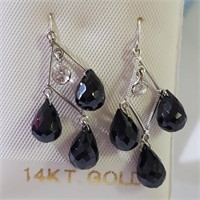 $800 14K Onyx(10ct) White Sapphire(0.3ct) Earrings